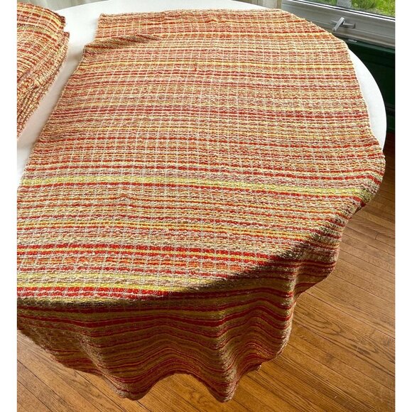 Vintage 70s curtain, orange, yellow, tan stripes, rod header panel, for each - Picture 1 of 10